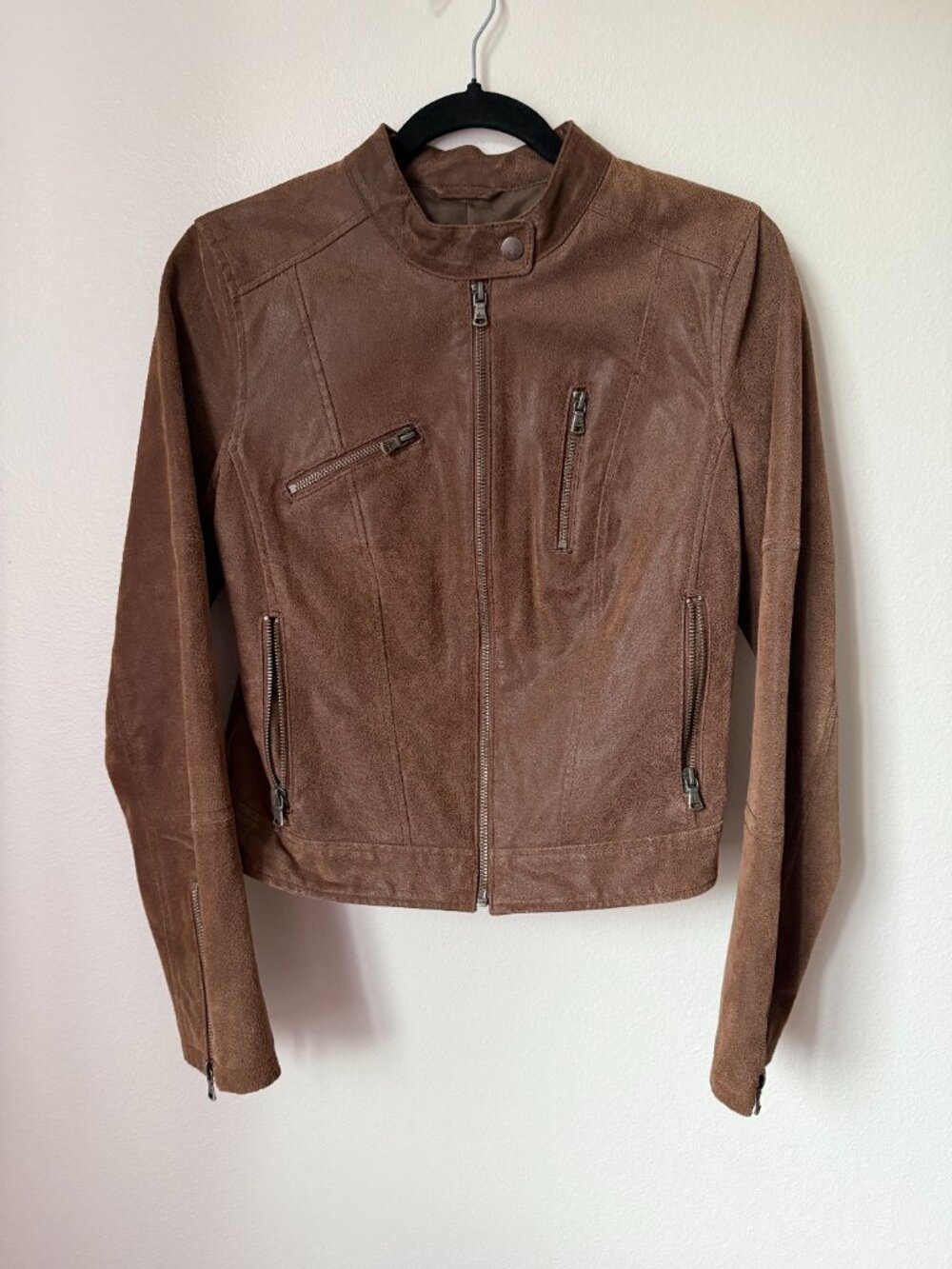 Levi's Brown Genuine Leather Moto Bomber Jacket Size Petite Medium PM
